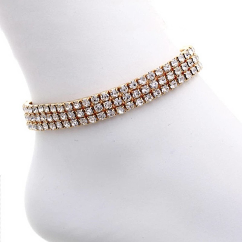 GOLD TONE & CLEAR RHINESTONE STRETCH ANKLET